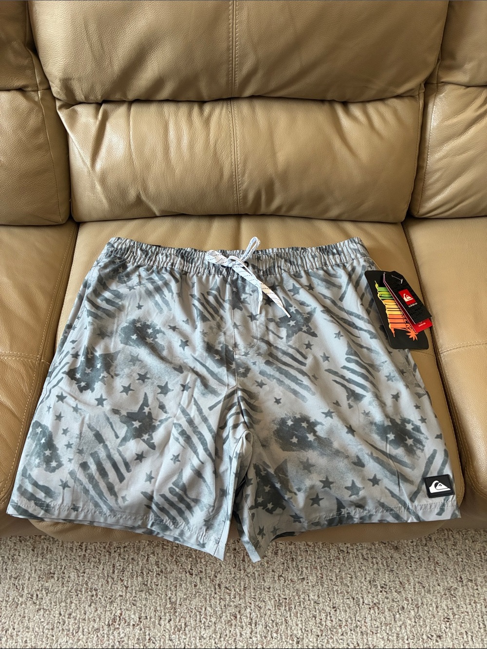 Quiksilver Men’s Gray Star & Flag Hybrid Swim Shorts
